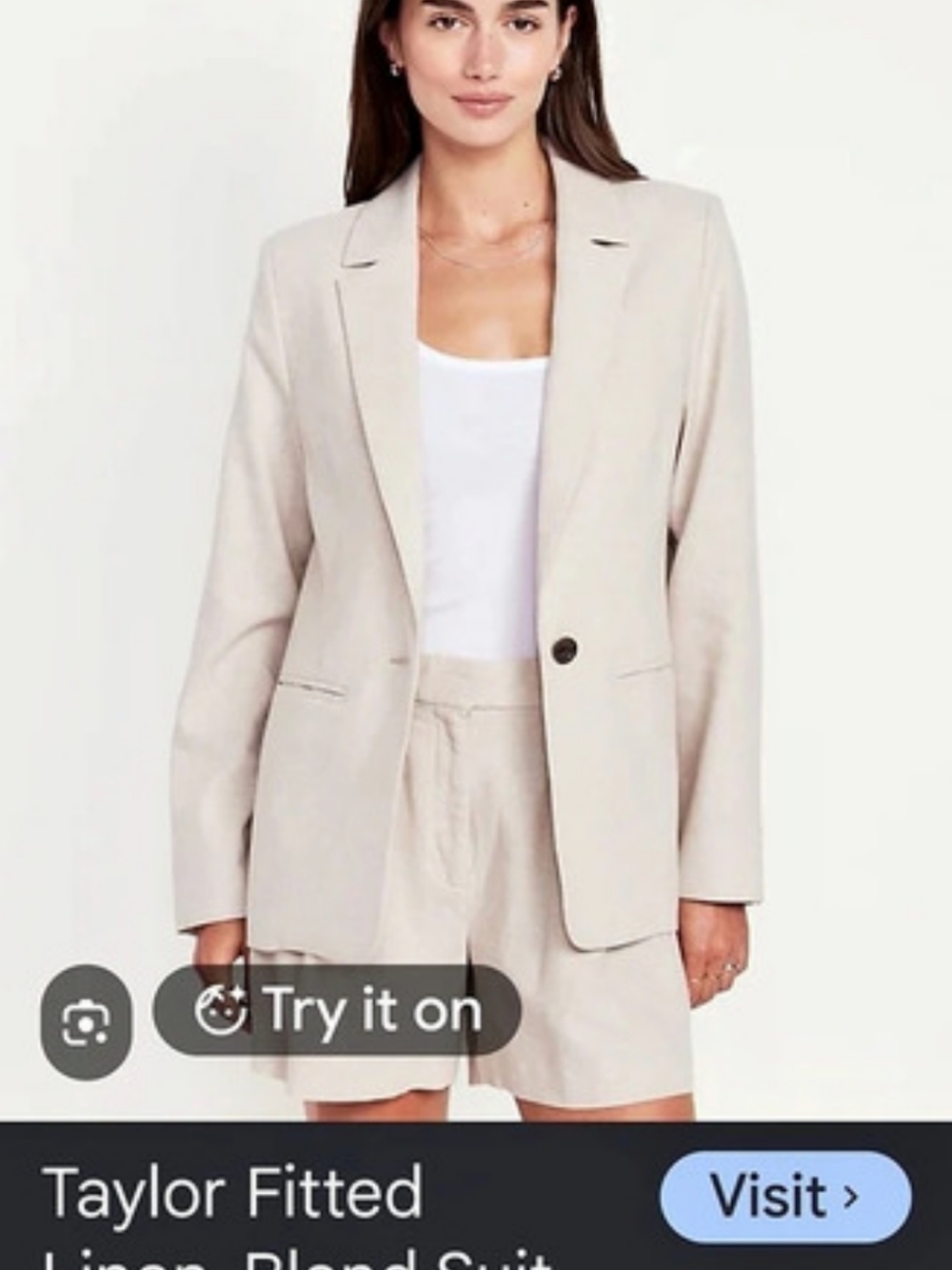 Old Navy Taylor Fitted Linen-Blend Suit Blazer Beige Medium Nwt